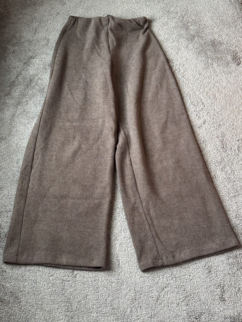 NWT ZARA Brown Ribbed Knit Wide Leg Pants SIZE S High Rise